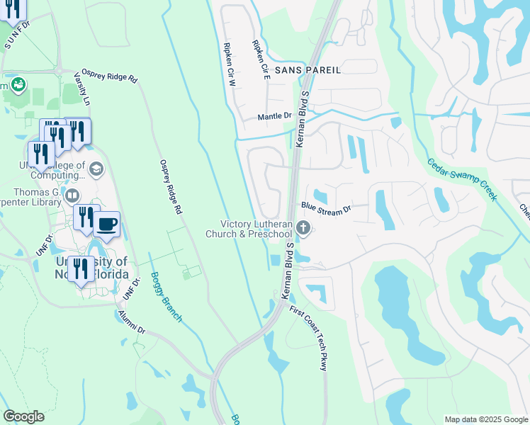 map of restaurants, bars, coffee shops, grocery stores, and more near 4533 Cobblefield Circle West in Jacksonville