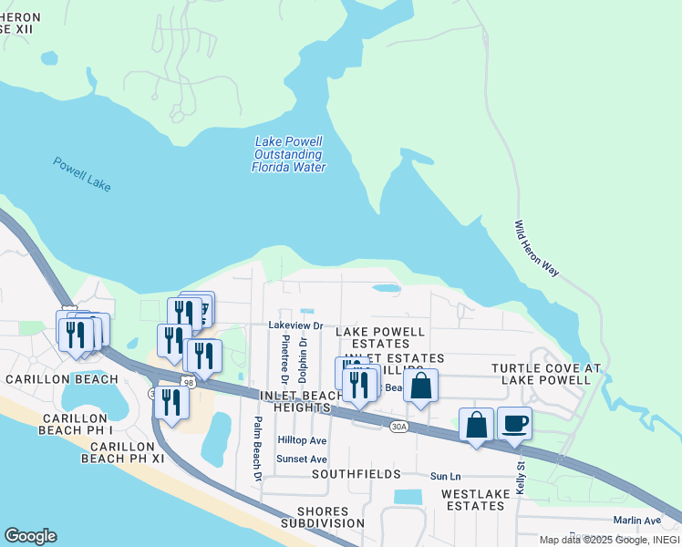 map of restaurants, bars, coffee shops, grocery stores, and more near 22699 Gulf View Drive in Panama City Beach