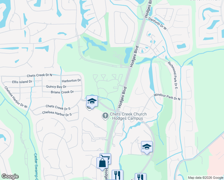 map of restaurants, bars, coffee shops, grocery stores, and more near 4090 Hodges Boulevard in Jacksonville