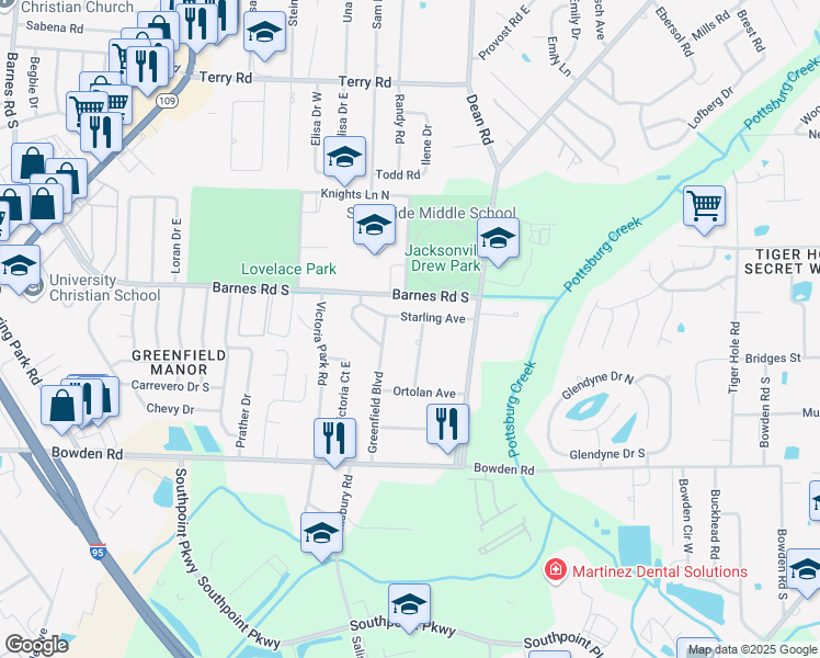 map of restaurants, bars, coffee shops, grocery stores, and more near 3122 Hampton Avenue in Jacksonville