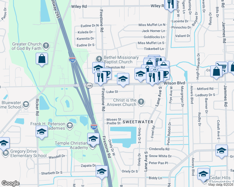 map of restaurants, bars, coffee shops, grocery stores, and more near 7075 Matthew Street in Jacksonville