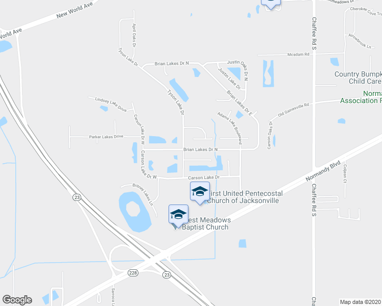 map of restaurants, bars, coffee shops, grocery stores, and more near 11542 Brian Lakes Drive in Jacksonville