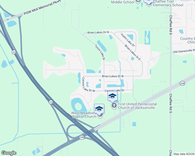 map of restaurants, bars, coffee shops, grocery stores, and more near 11642 Brian Lakes Drive North in Jacksonville