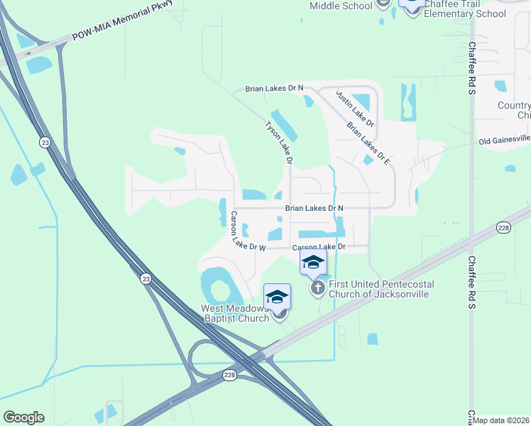 map of restaurants, bars, coffee shops, grocery stores, and more near 11642 Brian Lakes Drive North in Jacksonville