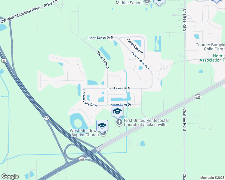 map of restaurants, bars, coffee shops, grocery stores, and more near 11542 Brian Lakes Drive in Jacksonville