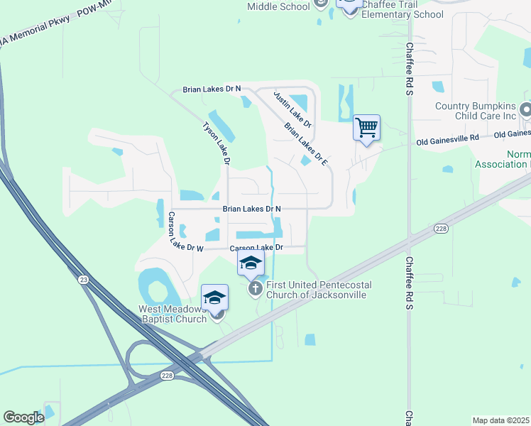 map of restaurants, bars, coffee shops, grocery stores, and more near 11484 Brian Lakes Drive in Jacksonville
