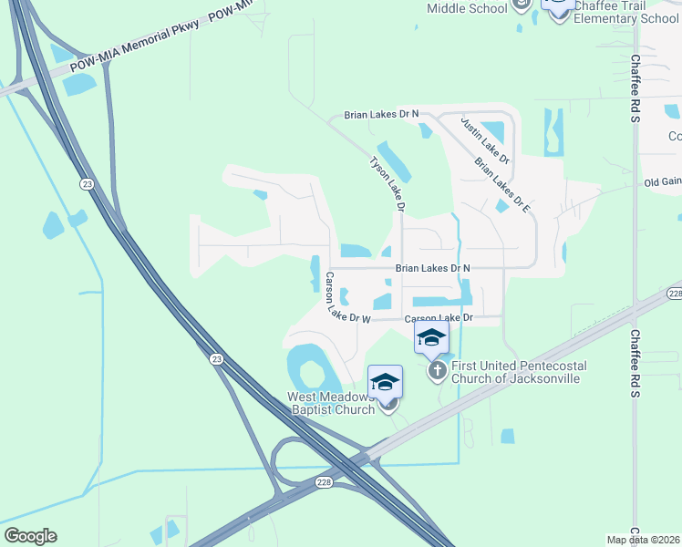 map of restaurants, bars, coffee shops, grocery stores, and more near 11767 Carson Lake Drive West in Jacksonville