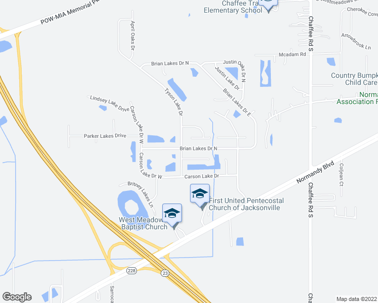map of restaurants, bars, coffee shops, grocery stores, and more near 11542 Brian Lakes Drive North in Jacksonville