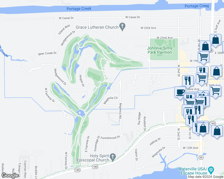 map of restaurants, bars, coffee shops, grocery stores, and more near 600 Magnolia Circle in Gulf Shores