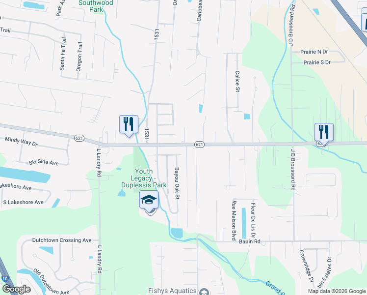 map of restaurants, bars, coffee shops, grocery stores, and more near 13529 Chase Street in Gonzales
