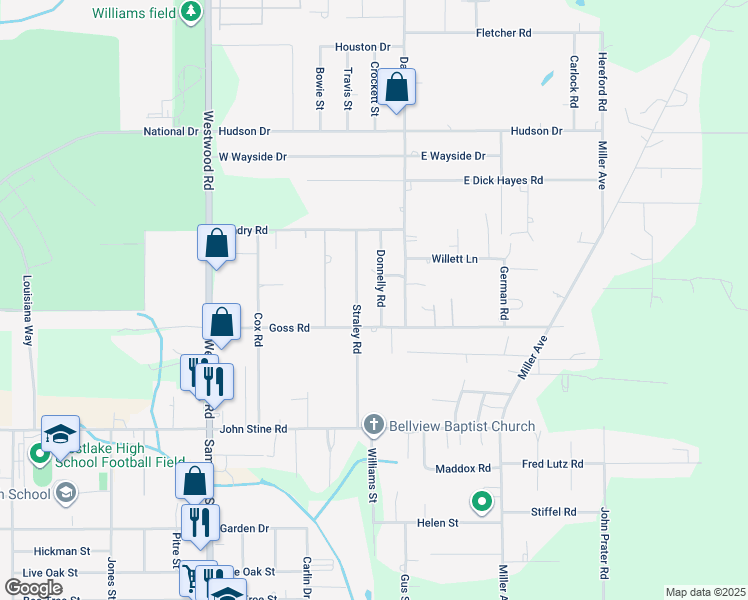 map of restaurants, bars, coffee shops, grocery stores, and more near 406 Goss Road in Westlake
