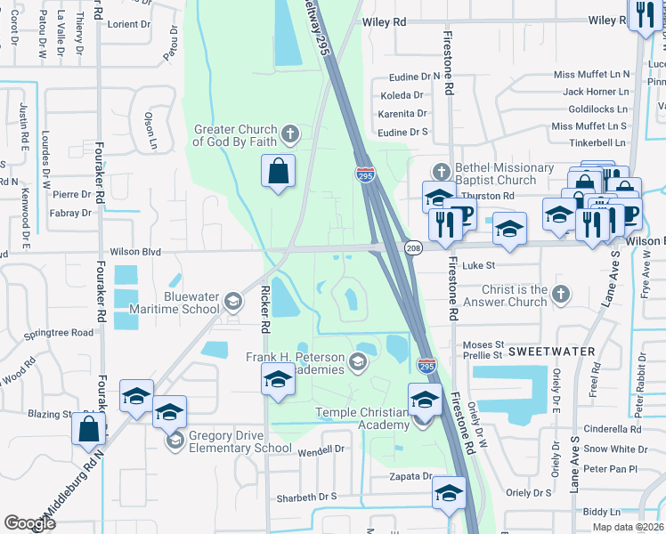 map of restaurants, bars, coffee shops, grocery stores, and more near 3600 Lenin Peak Court in Jacksonville