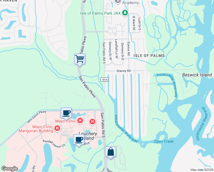 map of restaurants, bars, coffee shops, grocery stores, and more near 4234 Cordgrass Inlet Drive in Jacksonville