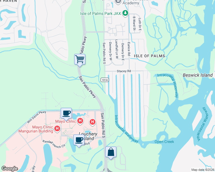 map of restaurants, bars, coffee shops, grocery stores, and more near 4234 Cordgrass Inlet Drive in Jacksonville