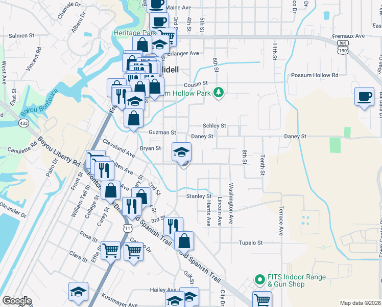 map of restaurants, bars, coffee shops, grocery stores, and more near 2628 4th Street in Slidell