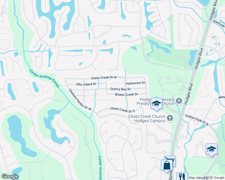 map of restaurants, bars, coffee shops, grocery stores, and more near 12946 Brians Creek Drive in Jacksonville