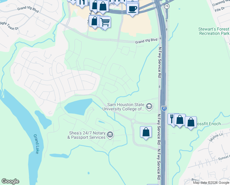 map of restaurants, bars, coffee shops, grocery stores, and more near Conference Center Road in Conroe