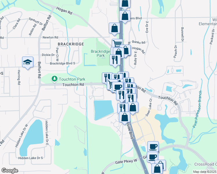 map of restaurants, bars, coffee shops, grocery stores, and more near 234 Deerwood Lake Parkway in Jacksonville