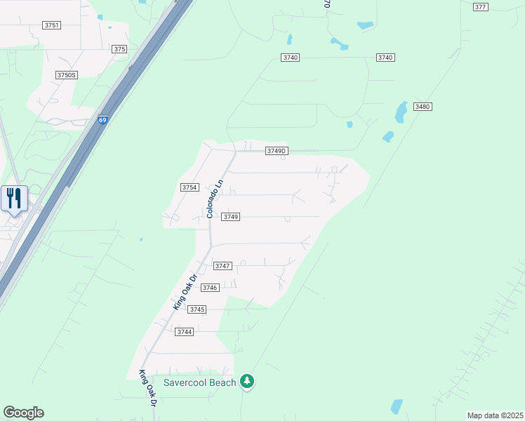 map of restaurants, bars, coffee shops, grocery stores, and more near 21625 County Road 3749 in Cleveland