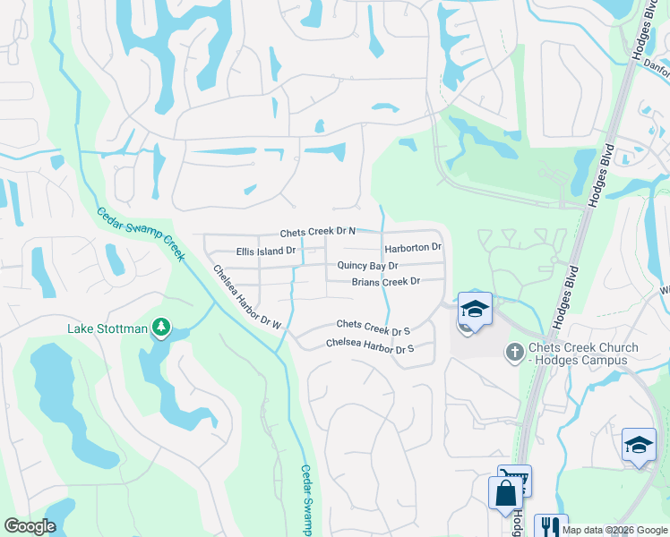 map of restaurants, bars, coffee shops, grocery stores, and more near 12946 Brians Creek Drive in Jacksonville