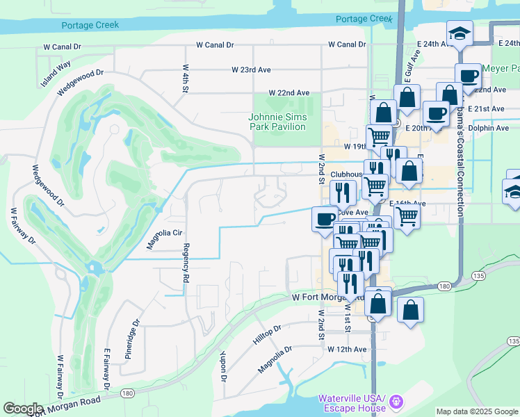 map of restaurants, bars, coffee shops, grocery stores, and more near Lankford Road in Gulf Shores