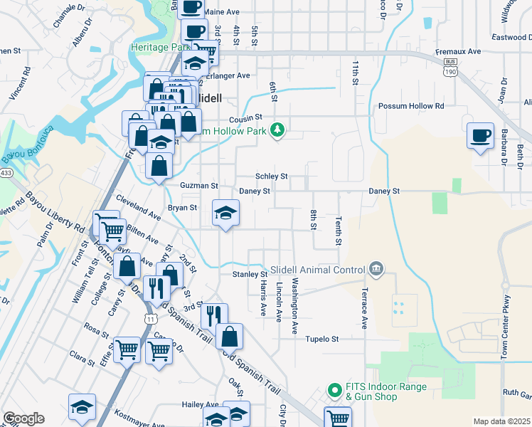 map of restaurants, bars, coffee shops, grocery stores, and more near 908 Cleveland Avenue in Slidell