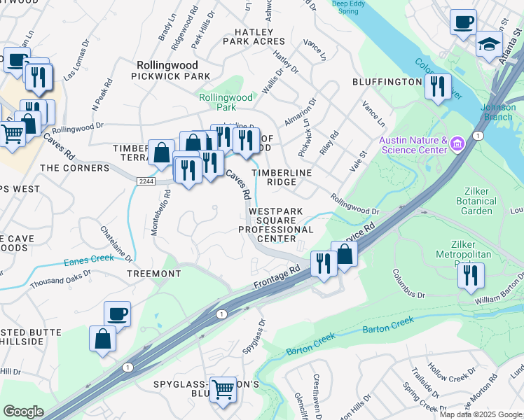 map of restaurants, bars, coffee shops, grocery stores, and more near 2700 Bee Caves Road in Rollingwood