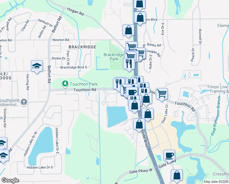 map of restaurants, bars, coffee shops, grocery stores, and more near Unnamed Road in Jacksonville