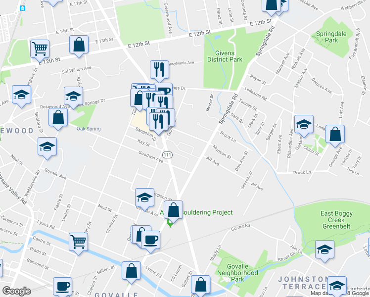 map of restaurants, bars, coffee shops, grocery stores, and more near 3615 Munson Street in Austin