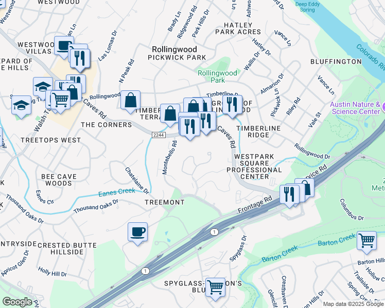 map of restaurants, bars, coffee shops, grocery stores, and more near 2805 Bee Cave Road in Rollingwood