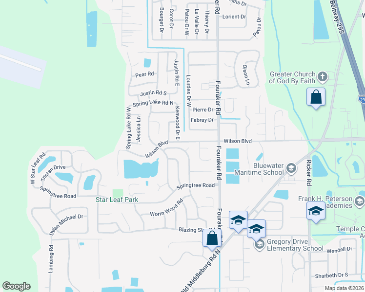 map of restaurants, bars, coffee shops, grocery stores, and more near 3665 Bramble Road in Jacksonville