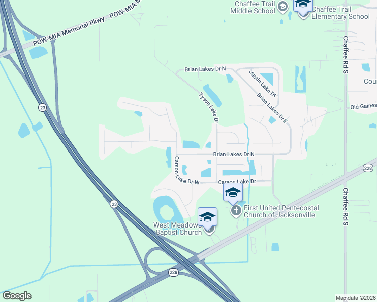 map of restaurants, bars, coffee shops, grocery stores, and more near 11823 Carson Lake Drive West in Jacksonville