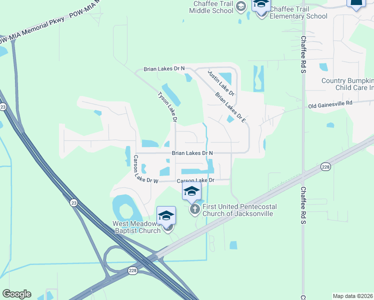 map of restaurants, bars, coffee shops, grocery stores, and more near 2406 Rusty Lakes Lane in Jacksonville