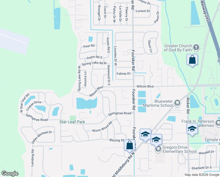 map of restaurants, bars, coffee shops, grocery stores, and more near 2655 Kenwood Drive West in Jacksonville