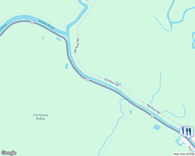 map of restaurants, bars, coffee shops, grocery stores, and more near 14175 Old River Road in Maurepas