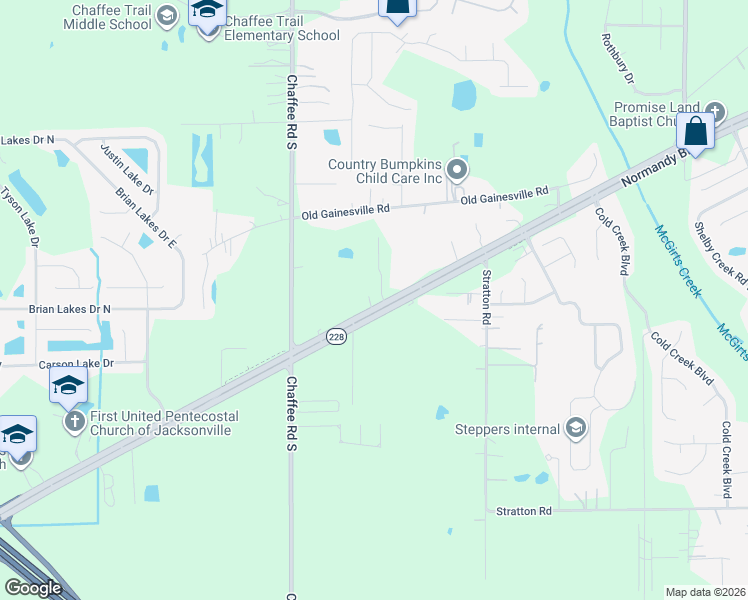 map of restaurants, bars, coffee shops, grocery stores, and more near 11011 Normandy Boulevard in Jacksonville