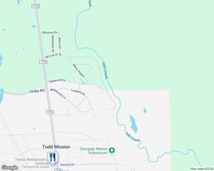 map of restaurants, bars, coffee shops, grocery stores, and more near 11523 Mill Creek Drive in Todd Mission