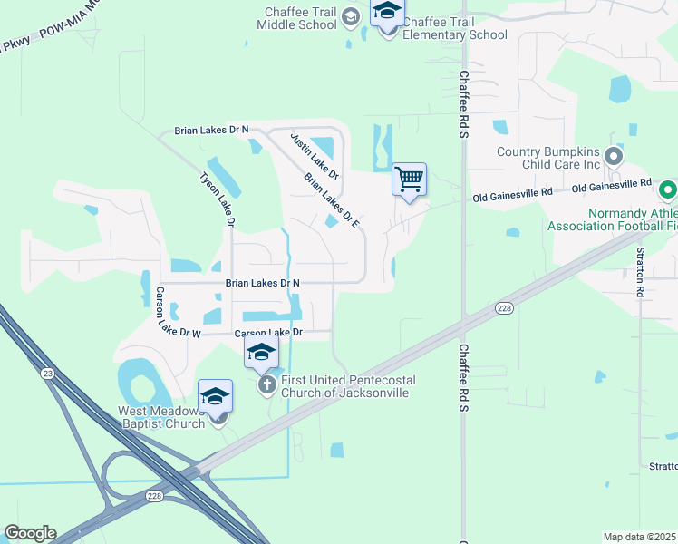 map of restaurants, bars, coffee shops, grocery stores, and more near 2425 Adams Lake Boulevard in Jacksonville