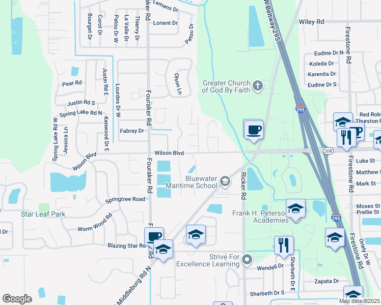 map of restaurants, bars, coffee shops, grocery stores, and more near in Jacksonville
