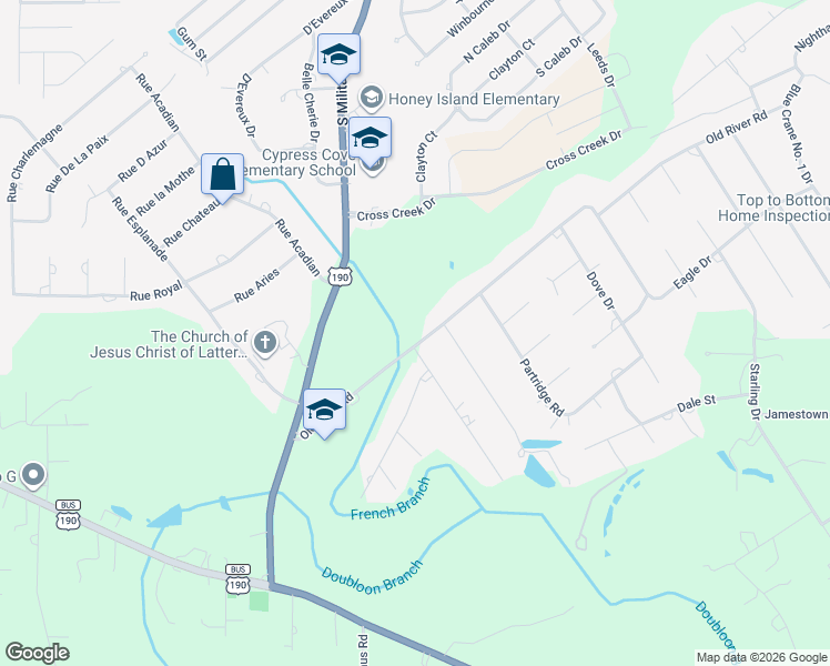 map of restaurants, bars, coffee shops, grocery stores, and more near 1980 Old River Road in Slidell