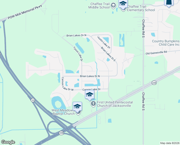 map of restaurants, bars, coffee shops, grocery stores, and more near 2406 Rusty Lakes Lane in Jacksonville