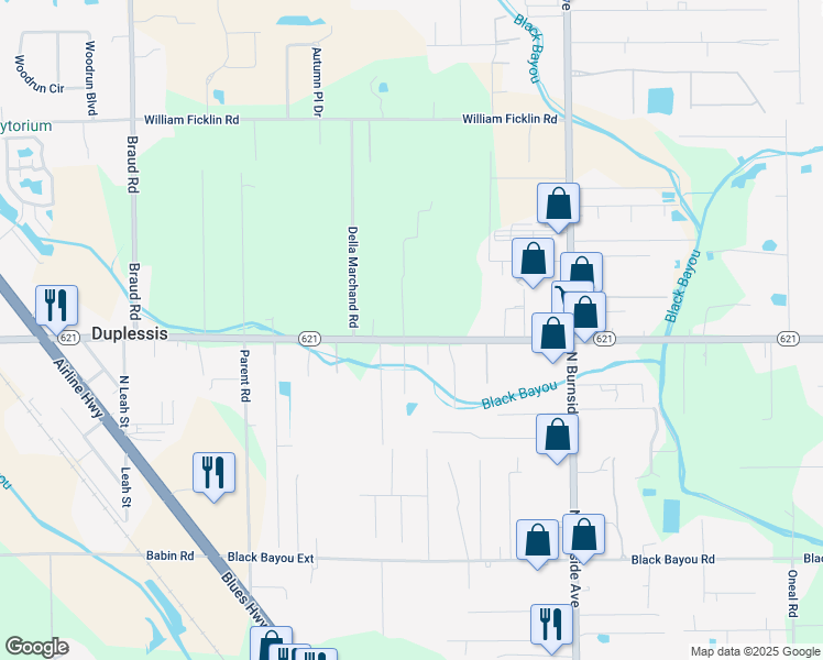 map of restaurants, bars, coffee shops, grocery stores, and more near 14028 Mimosa Lane in Gonzales