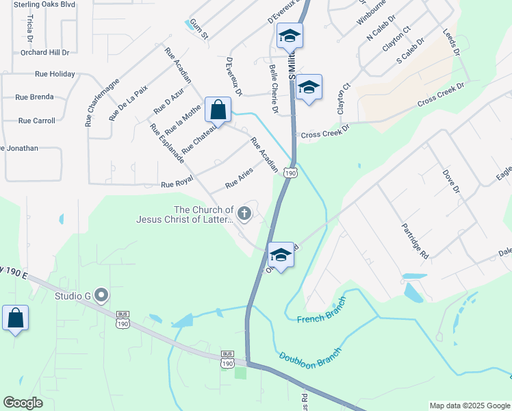 map of restaurants, bars, coffee shops, grocery stores, and more near 109 Village Drive in Slidell