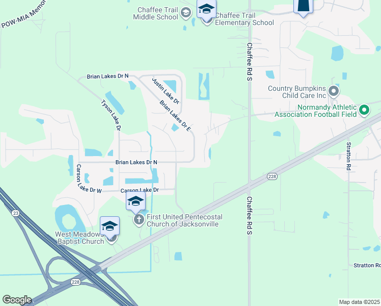 map of restaurants, bars, coffee shops, grocery stores, and more near 2434 Brian Lakes Drive East in Jacksonville