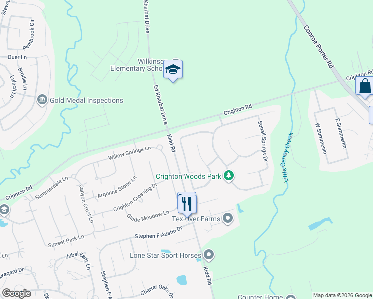 map of restaurants, bars, coffee shops, grocery stores, and more near 13213 Misty Sage Drive in Conroe