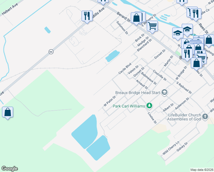map of restaurants, bars, coffee shops, grocery stores, and more near 921 Cecile Blvd in Breaux Bridge