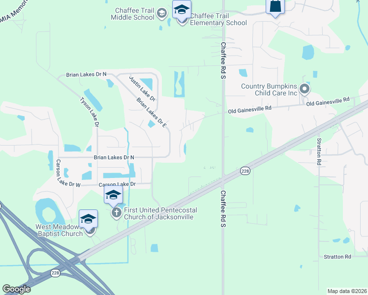 map of restaurants, bars, coffee shops, grocery stores, and more near 2587 Carson Oaks Drive in Jacksonville