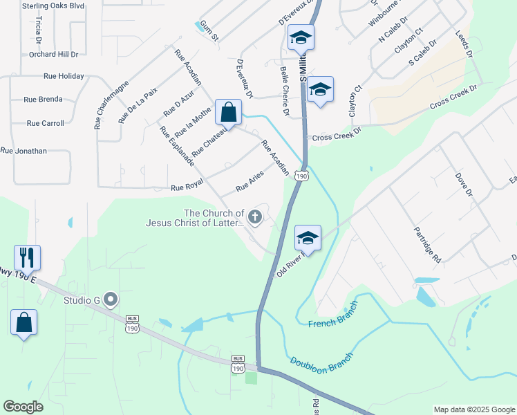 map of restaurants, bars, coffee shops, grocery stores, and more near 109 Village Drive in Slidell