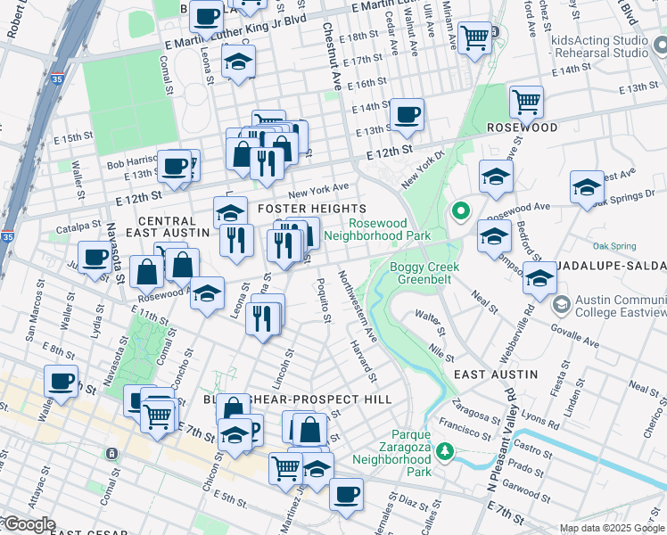 map of restaurants, bars, coffee shops, grocery stores, and more near 2006 Rosewood Avenue in Austin