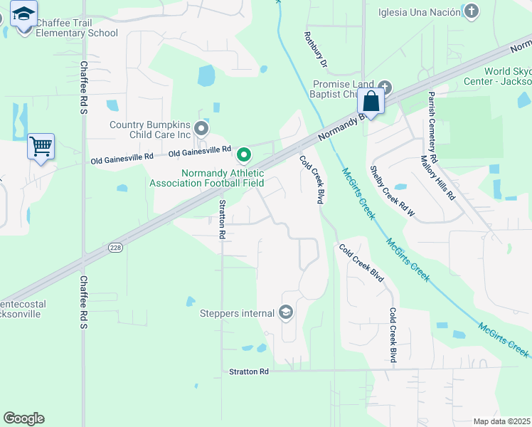 map of restaurants, bars, coffee shops, grocery stores, and more near 10659 Sandy Oaks Drive in Jacksonville